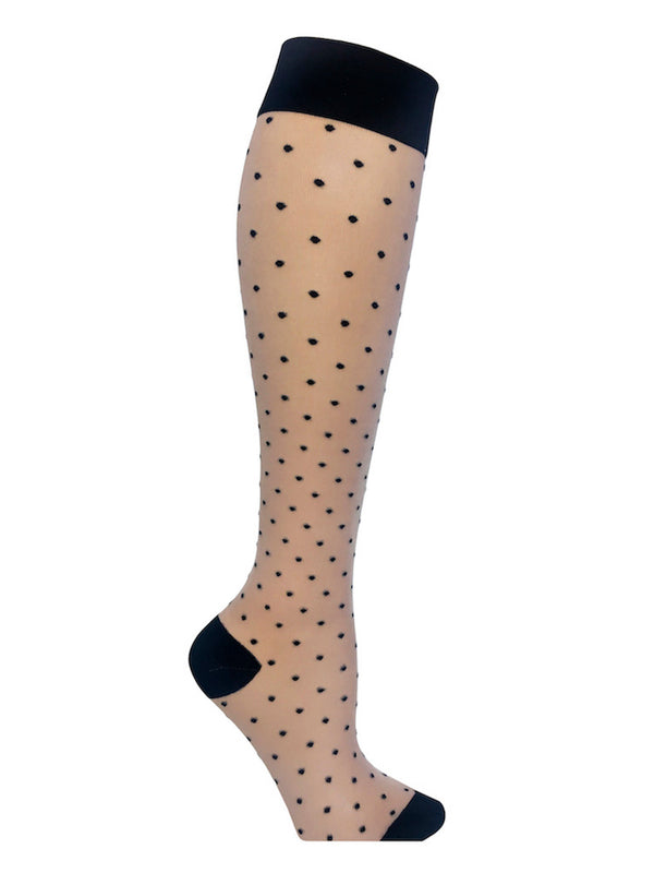 Nylon compression stockings, 70 denier, beige with dots