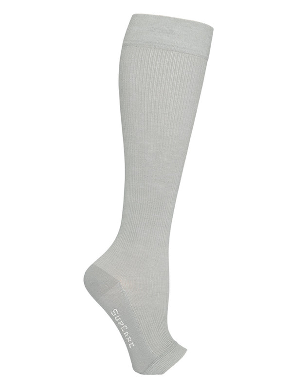 Bamboo compression stockings, wide leg and open toe, light grey
