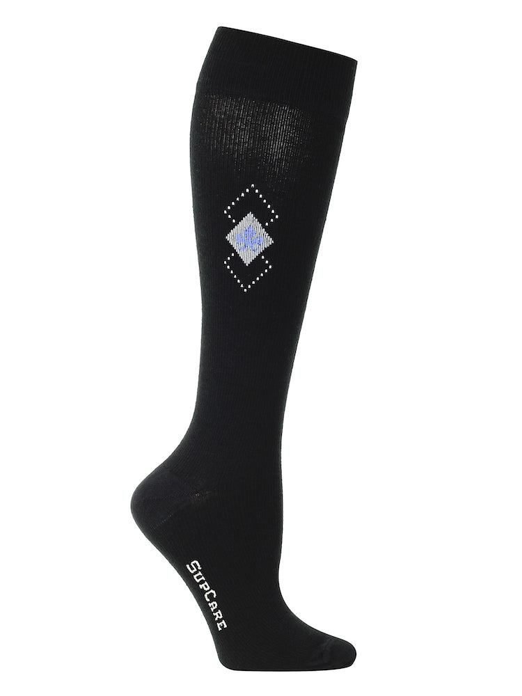 Cotton compression stockings, black with square detail