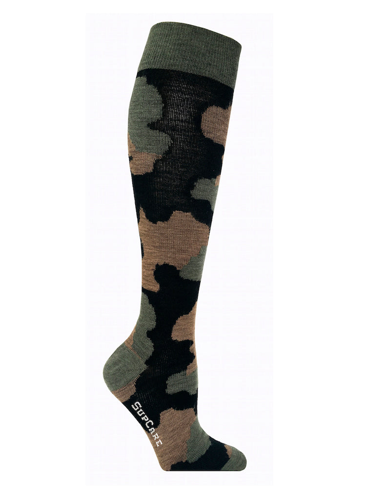 Wool compression stockings, green camouflage