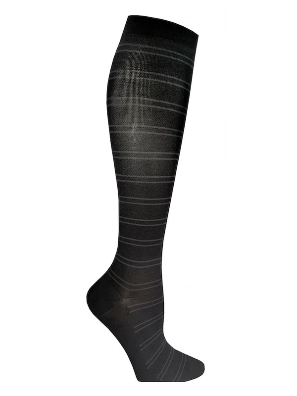 Meryl Skinlife compression stockings, black with grey stripes